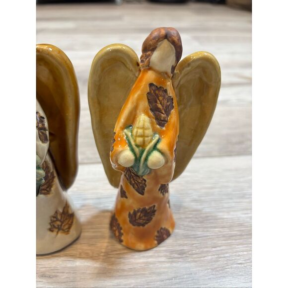 Stoneware Angel Figurines Fall Autumn Decor Set of 3 - Picture 6 of 9